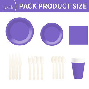 DAMAI – Ensemble de vaisselle jetable en papier violet uni pour fêtes, assiettes de 7 et 9 pouces, gobelets en papier, couverts et serviettes - Product Image 6