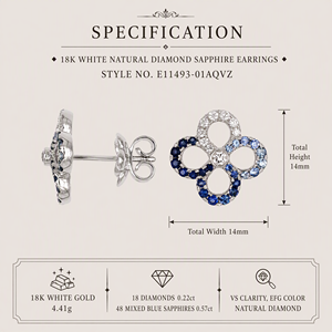 Luxury Four <b>Leaf</b> Clover Silver Ear Studs Inlaid Dark Medium <b>Light</b> Blue Sapphire With Clear CZ Fine Jewelry For Party Daily Wear - Product Image 4