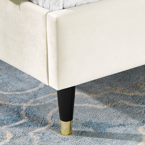 Beige Velvet Modern Adjustable <b>Convertible</b> Wingback Platform Soft <b>Bed</b> King - Product Image 3