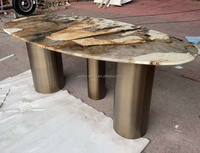 Ensemble de table à manger en marbre ovale naturel de luxe au design européen, pieds en acier inoxydable, taille personnalisable, salle à manger moderne, villa