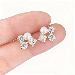 22705 DIY Pearl Accessories S925 Silver Fine Stud Earrings with 4-5mm Round <b>Gold</b> Silver <b>Jewelry</b> with Empty <b>Stand</b> and Earnail - Product Image 5