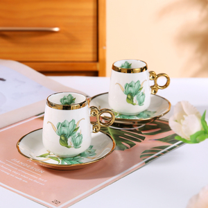 Ensemble de tasses et soucoupes en <span class=keywords><strong>porcelaine</strong></span> florale élégante et luxueuse avec logo personnalisé respectueux de l'environnement - Cadeau d'entreprise - Product Image 4