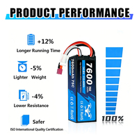 Batterie Lipo 4S 14,8V 7600mAh 75C à décharge rapide, boîtier rigide avec connecteur Deans pour voiture RC, camion, avion, bateau (également disponible en 52000mAh/6500mAh/8000mAh)