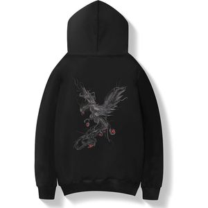FOXA Men's Embroidered Hoodie Black <b>Dragon</b> Design Regular Sleeve Knitted Polyester Sweatshirt - Product Image 1