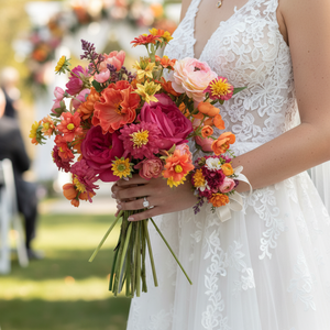 Zike Bouquet di Fiori Artificiali Colorati per Matrimoni e Decorazioni, Personalizzabili in Rosa e Arancione per Quinceañera - Product Image 1