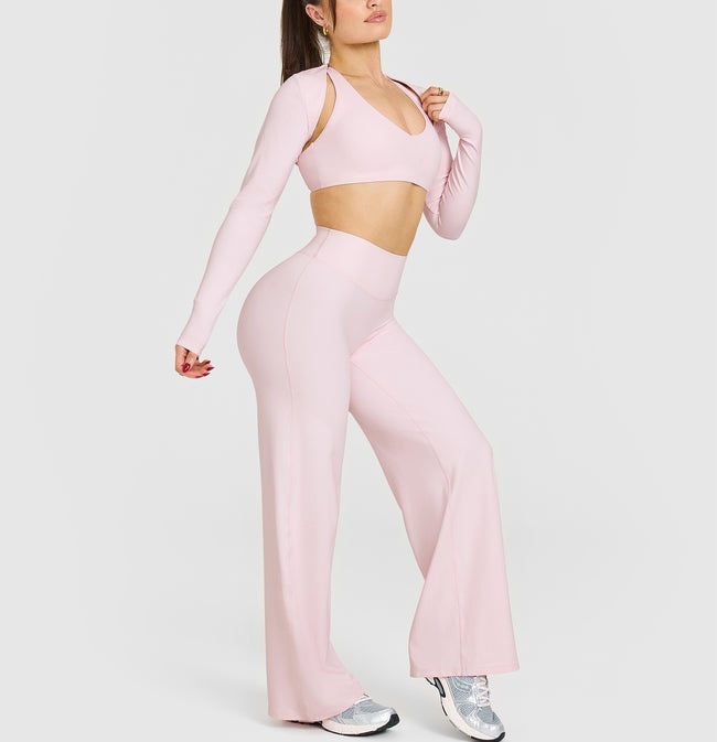 Women's Sports Wear Quick-Drying Bra Long-Sleeved Pants Soft Breathable Suit Slim Yoga Clothes Outdoor Solid Fitness 3 Pcs Sets