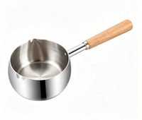 Mini-casserole à lait en acier inoxydable 304 à 3 plis avec poignée en bois, petite marmite à huile pour la maison, la cuisine et les restaurants, logo personnalisé