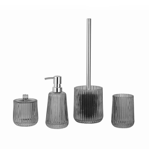 Vertikales Geriffeltes Glas Badezimmer 4-teiliges <span class=keywords><strong>Set</strong></span> Rauchgrau Seifenspender Becher Toilettenbürstenhalter Badezimmer-Dekor - Product Image 6