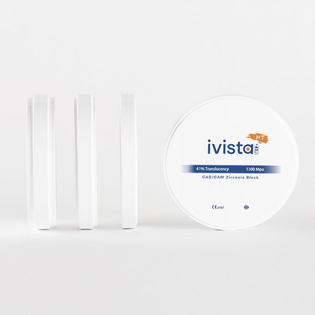High Quality IVISTA HT 1300MPa High Strength 41% Translucency Zirconia Block for CAD CAM Dental Lab Restorations