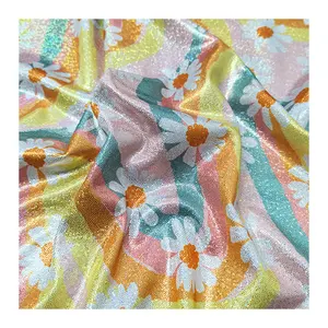 Bling Geometric Glitter Holographic Hologram Floral Shiny Foil Stretchy Spandex Fabric Material For Clothing