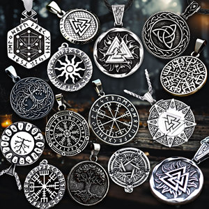 Pendentif Viking rétro en acier inoxydable Mythologie de l'homme 'Père des Dieux' Odin <span class=keywords><strong>Lune</strong></span> Lettre Pendentif à breloque plaqué argent - Product Image 1
