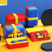 Boîte à lunch éducative STEM à construire soi-même, avec sangle élastique détachable et cuillère, compatible micro-ondes, qualité alimentaire sans BPA, pour l'école