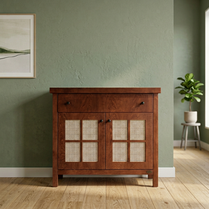 Buffet console moderne en bois massif avec portes shaker et finition chêne pour salon - Product Image 4