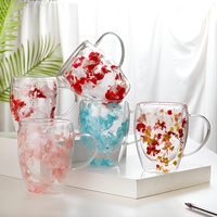 Mug en verre à double paroi pour fleurs séchées, esthétique, avec paillettes, tasse à café isotherme, cadeau élégant pour elle, faveurs de mariage