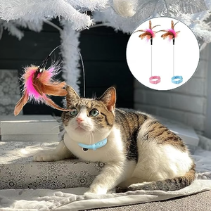 Cat Collar Toy Attached, Silicone Teasing Wand Adjustable Cat Feather Collar Toys with <b>Bell</b> Cat Interactive Teaser Toys - Product Image 5