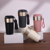 Tasse de voyage isotherme en acier inoxydable avec couvercle rabattable et lanière portable, anti-fuite, pour la voiture, le bureau, ou comme cadeau