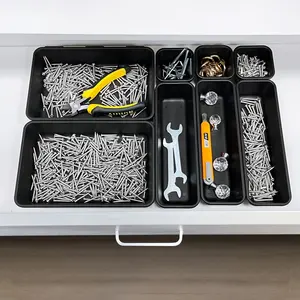 ARRITEC 8包黑色彩色聚丙烯联锁书桌抽屉塑料工具收纳器家用办公室厨房抽屉托盘