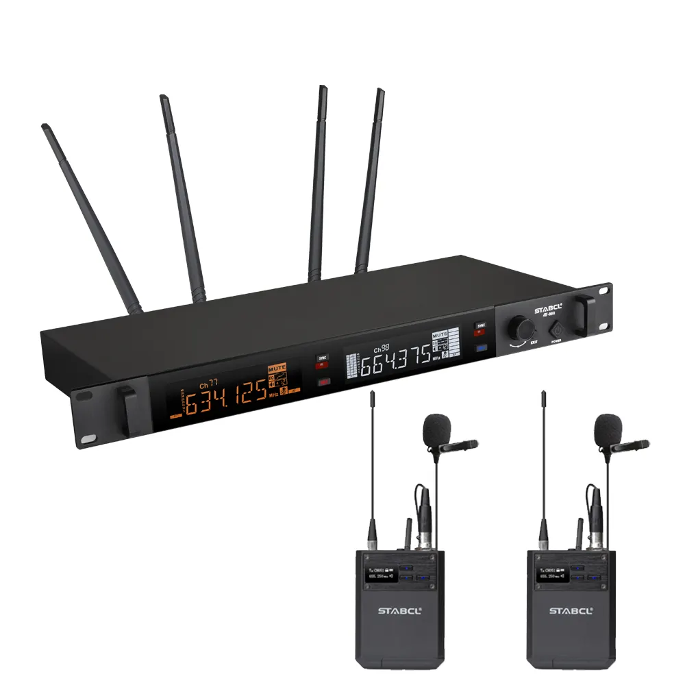 Inalámbrico UHF de mano/Clip de cuello/auriculares Micrófono 2 canales Rendimiento profesional/KTV Metal Cancelación de ruido