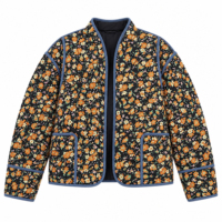 Veste poncho matelassée réversible à motif floral pour femme, coupe courte, col mandarin, imprimée, rembourrée, style vintage, vêtement d'extérieur personnalisé
