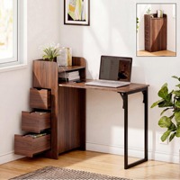 Bureau informatique escamotable en noyer, pliable, réglable, gain de place, avec rangement et prise de courant intégrée pour petits espaces