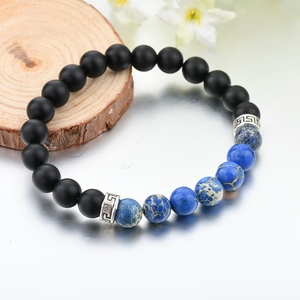 Free Shipping Handmade Zinc Alloy Natural Stone <b>Beaded</b> <b>Bracelet</b> for Men Trendy Blue Onyx Anniversary New Dream - Product Image 1