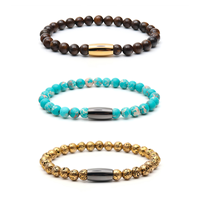 Bracelet perlé unique en pierres précieuses avec fermoir magnétique, motif du Zodiaque Chinois et mantra des vœux, design spirituel, plaqué or