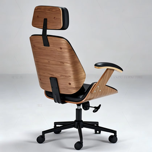 Chaise de bureau ergonomique à dossier haut avec inclinaison à 135° °   Fauteuil de direction inclinable en cuir PU et structure en bois, pivotant, pour bureau à domicile - Product Image 2