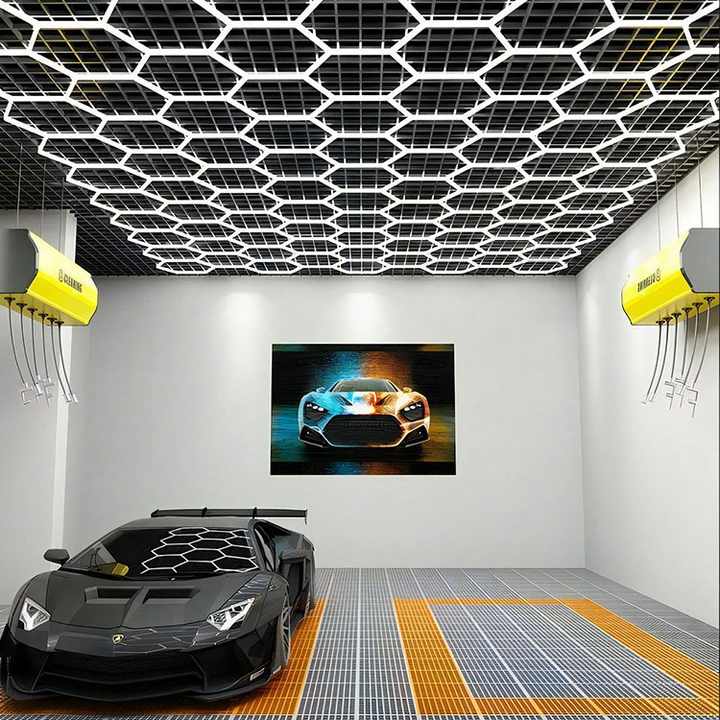 View of LED Aluminum Hexagon Garage Light Car Wash Water Proof LED Lights Car ...