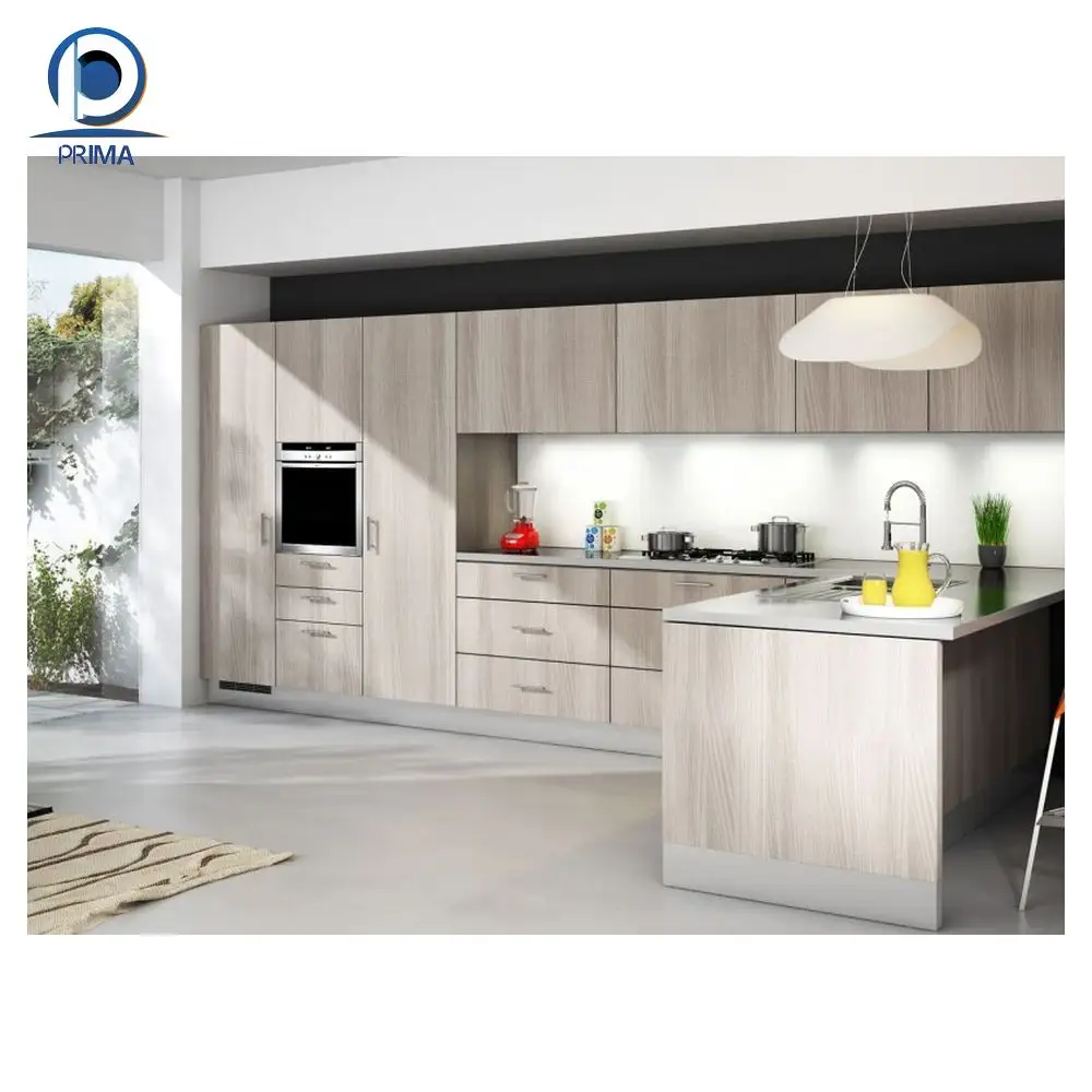 Unit grosir PRIMA Set lemari dapur papan partikel model melamin berbentuk L dengan rumah