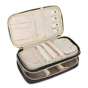 Organisateur de bijoux double couche BSCI, boîte de voyage matelassée pour bagues, colliers, boucles d'oreilles, bracelets et plus, noir - Sac - Product Image 2