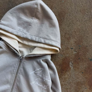 OEM Acid Wash Cropped Double Hood Hoodie Oversized Heavy Drop Shoulder <strong>Zip</strong> Hoodie Custom Logo 100% Cotton Blank Quality Hoodie - Product Image 4
