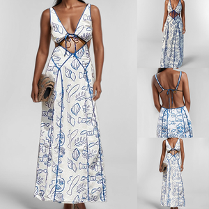 Vestido Maxi con Estampado Marino Azul y Blanco, Tirantes Finos, Estilo Casual Chic para Vacaciones, Envío Rápido, Vestidos Casuales para Mujer - Product Image 2