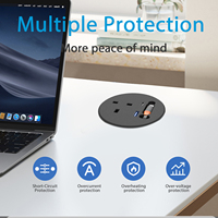 Prise de bureau œillet trou de 3 pouces avec 1 prise UK intégré rétractable type-c câble chargeur rond meubles prise USB