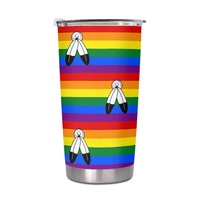 Gobelet isotherme personnalisé en acier inoxydable de 20 oz, thème arc-en-ciel gay Two Spirit, pour les voyages longue distance en voiture, les pique-niques en montagne et les barbecues