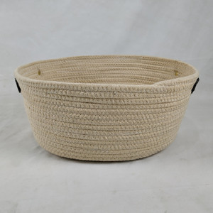 Panier tissé avec poignée en <span class=keywords><strong>cuir</strong></span>, corde de coton de forme ovale, pas cher, vente en gros, - Product Image 1
