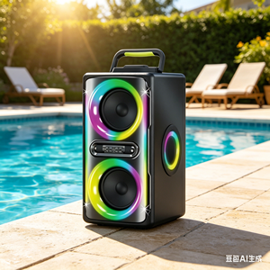Haut-parleur portable pour fêtes en extérieur avec deux woofers de 5,25 pouces, lumières RGB colorées et poignée - Product Image 2