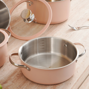 9pcs Stainless Steel <strong>Pot</strong> Set, Including 1 Milk <strong>Pot</strong>, 2 Stockpots, 1 Non-stick Pan, 4 LIDS and 1 Steamer Pink - Product Image 2