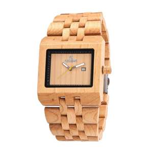 Montres en bois de fabrication artisanale, vente en gros transfrontalière d'usine, déstockage, bois massif, quartz, écologiques, 48 mm carrées, pour hommes - Product Image 6