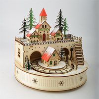 Boîte à musique à lumière chaude, modèle de maison en bois, tourne, boîte à musique de Noël pour enfants, cadeau, décoration de fête de Noël