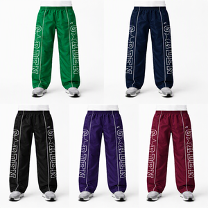 Pantalon coupe-vent pour homme, longueur intégrale, taille élastique, séchage rapide, polyester, imprimé lettres, poches latérales, vêtements de printemps - Product Image 3