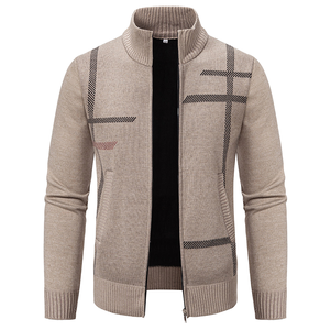 Autumn Winter Unisex Eco-Friendly Windproof Slim Fit Woolen Knit <strong>Mandarin</strong> <strong>Collar</strong> Thick Warm Casual <strong>Jacket</strong> with Zipper Closure - Product Image 1