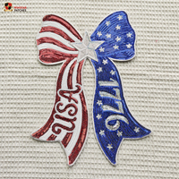 Patchs brodés thermocollants personnalisés drapeau USA avec nœud et paillettes pour vêtements, collection Fête de l'Indépendance 2026, vente en gros