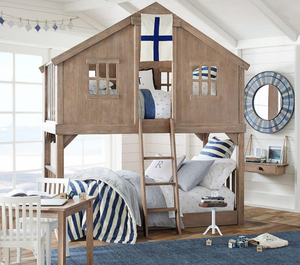 Lit superposé pour enfants en forme de maison dans les arbres avec barrière de sécurité, lit château multifonctionnel, mobilier enfant - Product Image 2