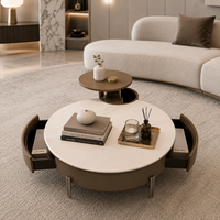 Table basse en marbre moderne, élégante et ronde, design fonctionnel, compacte, spacieuse, surface lisse, meubles contemporains
