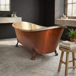 Bañera Ovalada de Cobre de Lujo con Patas, Acabado Envejecido Natural para Baño de Casa u Hotel - Product Image 5