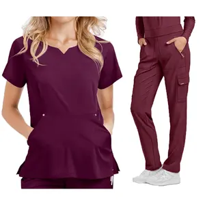 Conjunto de uniforme de Hospital, conjunto de uniforme de enfermera de color vino, uniforme médico de secado rápido, exfoliante