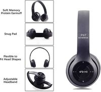 Headphone P47 Murah TF FM Nirkabel Earphone 3.5mm Aux Headset LED Biru Dinamis untuk Ponsel Pintar untuk Perjalanan