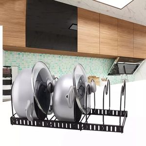 منظم تخزين للمطبخ ، حامل معدني, منظم تخزين للمطبخ ، متعدد الطبقات ، قابل للتعديل ، أوعية تلسكوبية ، غطاء ، رف مقالي - Product Image 4