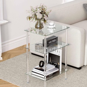 <span class=keywords><strong>Tavolino</strong></span> Laterale Trasparente in Acrilico a 3 Ripiani, Comodino, <span class=keywords><strong>Tavolino</strong></span> da Caffè per Piccoli Spazi, Soggiorno, Camera da Letto, Balcone - Product Image 1