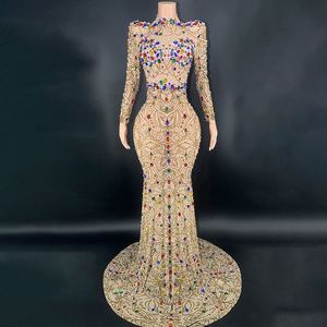 Novos Estilos de Roupas 2023: Vestido de Noiva de Renda com Cristais Coloridos e Manga Longa para Festas Femininas - Product Image 1